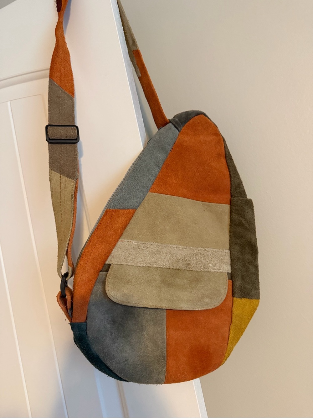 Patchwork genuine leather Crossbody Sling Bag - Rust, Olive, Mustard, Gray